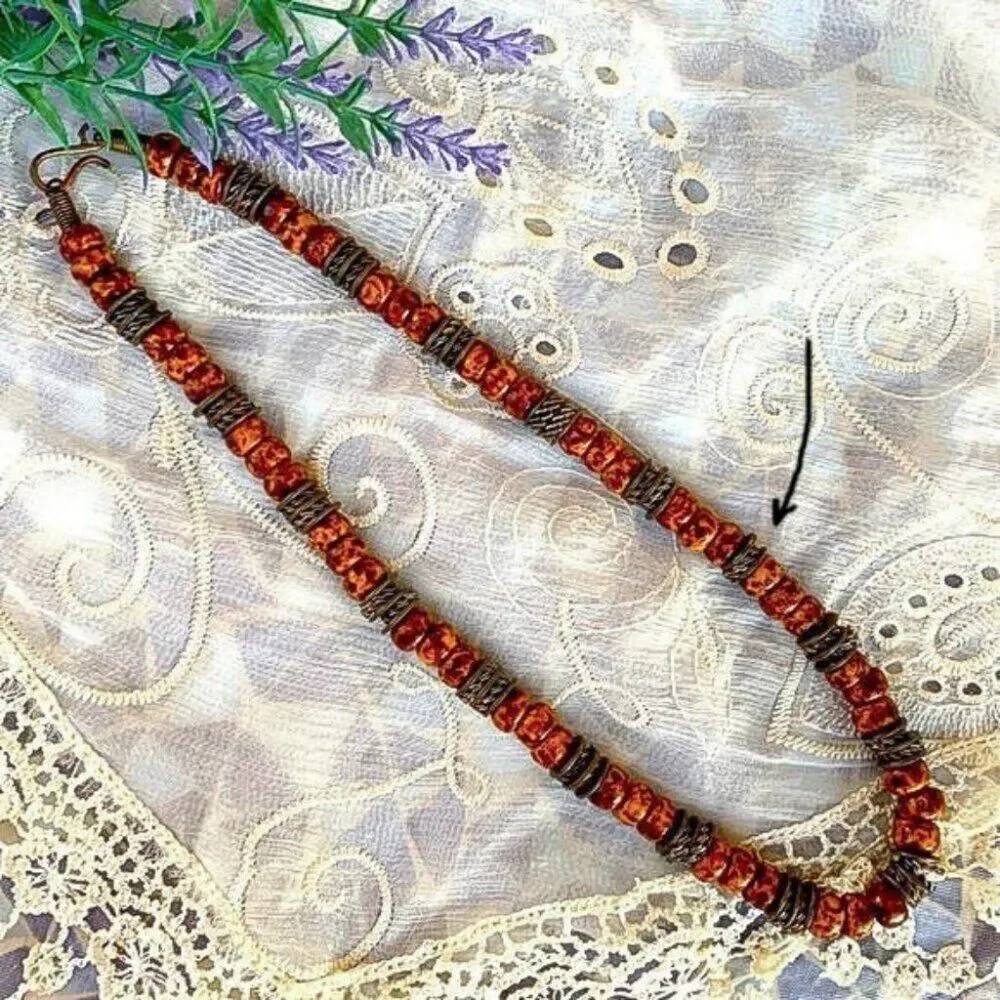 GORGEOUS VTG Solid Brass & Ceramic Bead Necklace